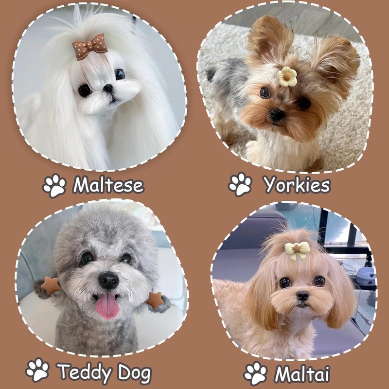 FGISAR 20 Pcs Small Dog Hair Bows with Rubber Bands Puppy Bows for Ears Cute Grooming Flower Bowknot Star Topknot Dog Hair Accessories for Small Dogs Girl Hair Ties for Yorkie Shih tzu Maltese (Brown) - Image 3